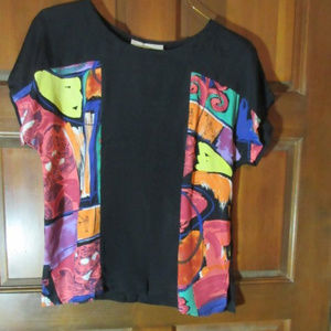 AC SPORT BLACK GEOMETRIC DESIGN BLOUSE Size 8